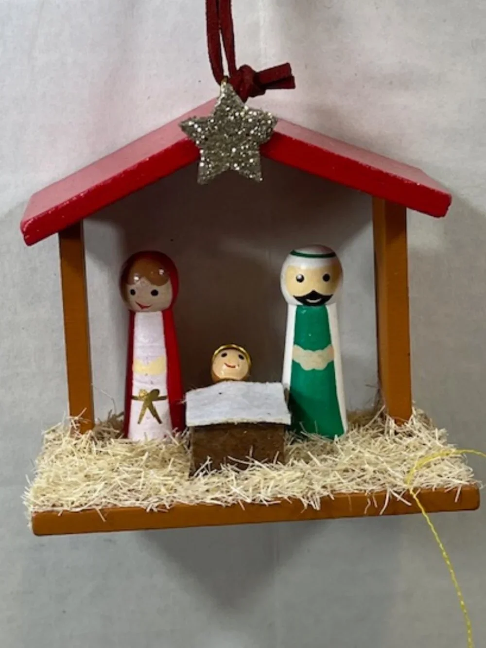 Mini Handmade Wooden Peg Nativity Manger Scene Christmas Ornament Star Decor3.5